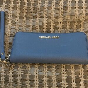 Michael Kors Navy Wristlet with Gold Details